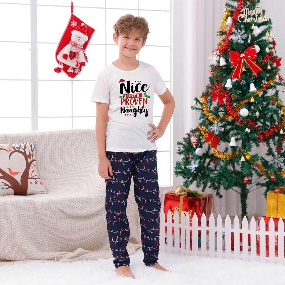 Nice Until Proven Naughty Matching Family Christmas Pajama Set