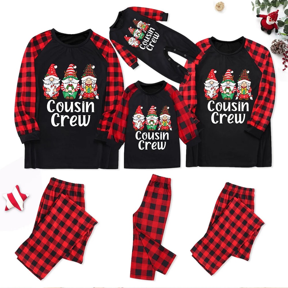 Cousin Crew Gnomes Christmas Plaids Family Matching Pajamas