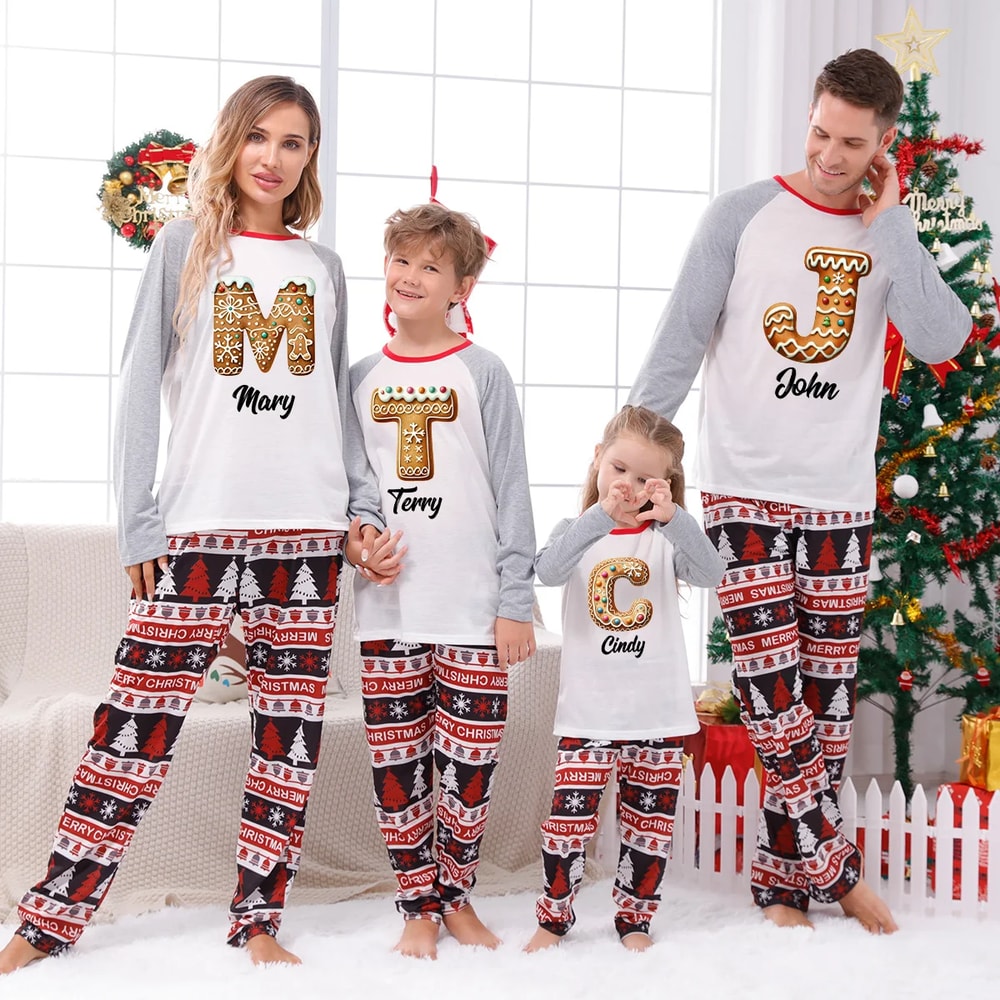 Gingerbread Monogram Family Pajamas Personalized PJs Sets