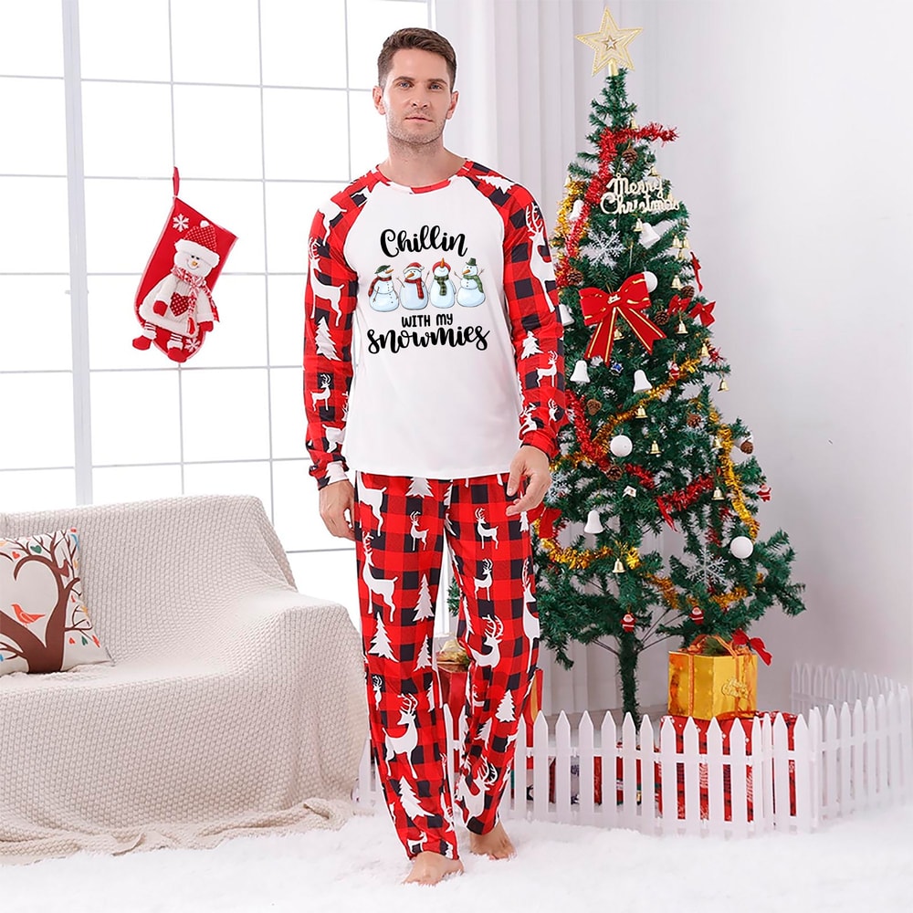 Chillin’ With My Snowmies Red Plaid Matching Family Christmas Pajama Set