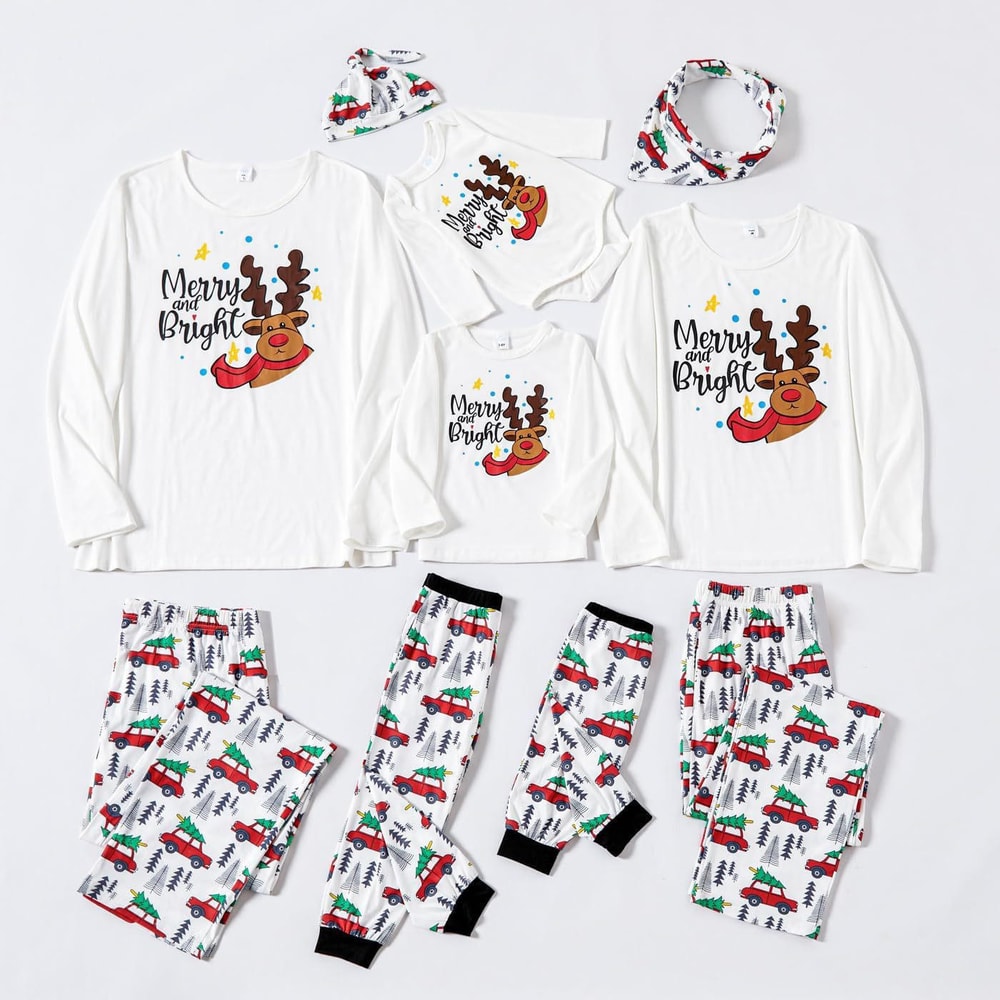 Merry And Bright Reindeer Family Matching Christmas Pajamas Red Truck Set