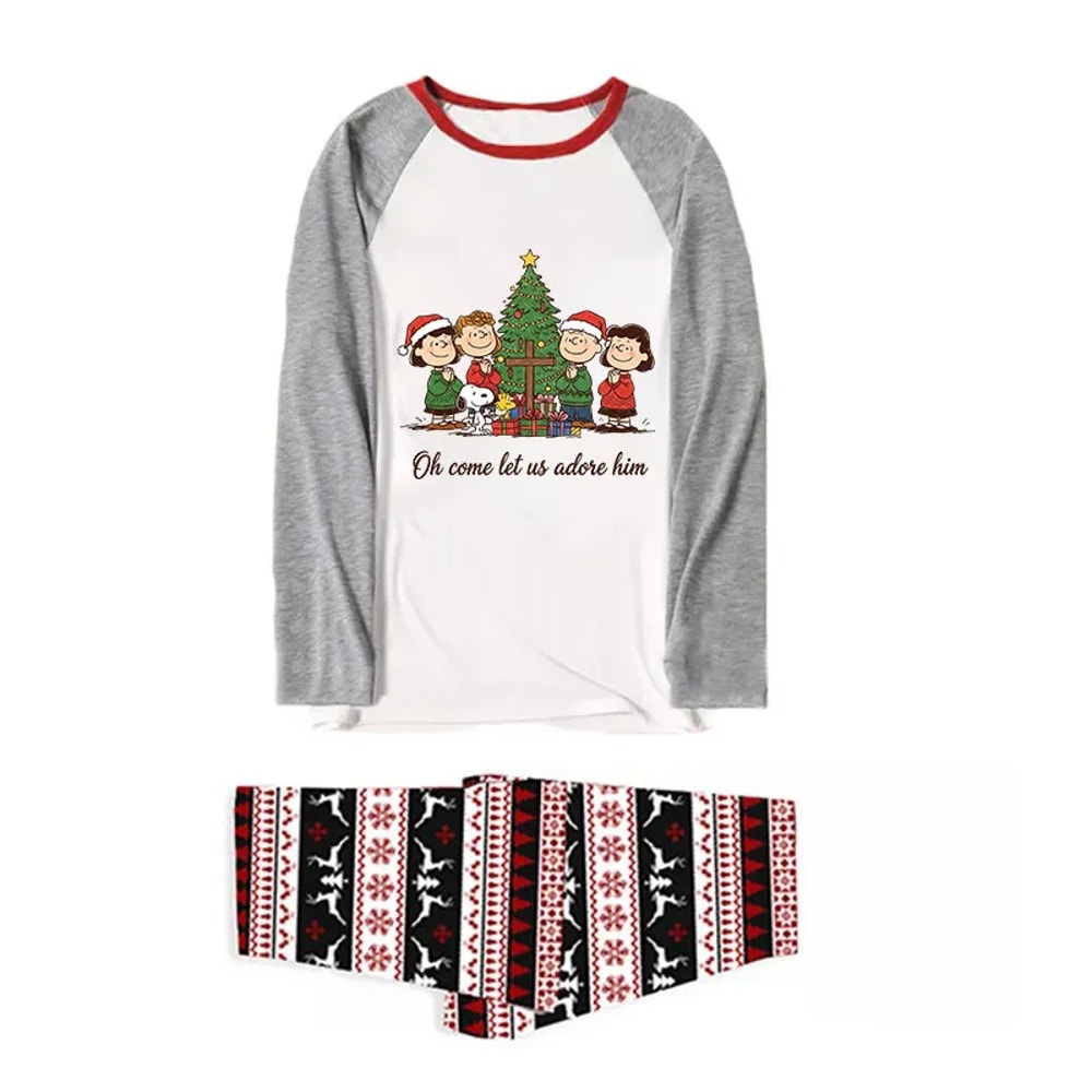 Oh Come Let Us Adore Him Peanuts Xmas Family Matching Pajamas