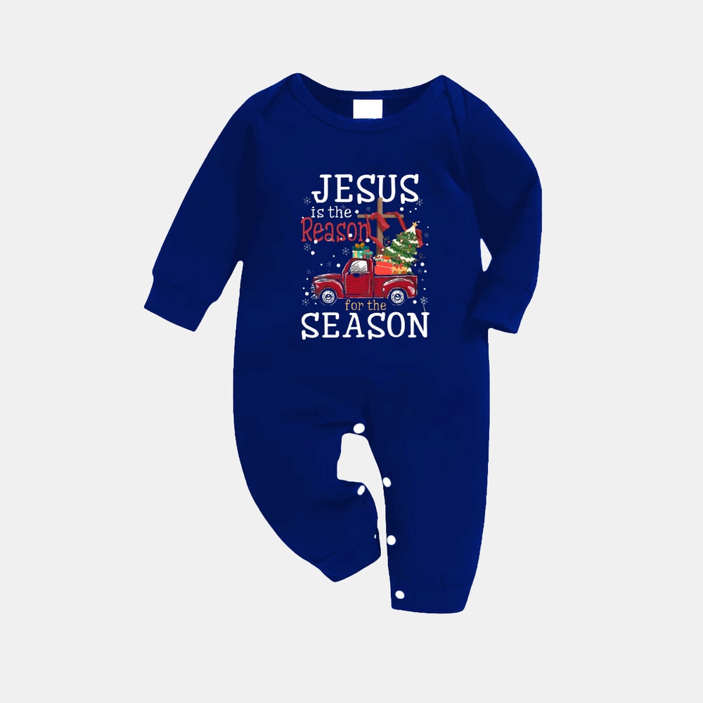 Jesus Is the Reason Red Truck Blue Christmas Pajama Set