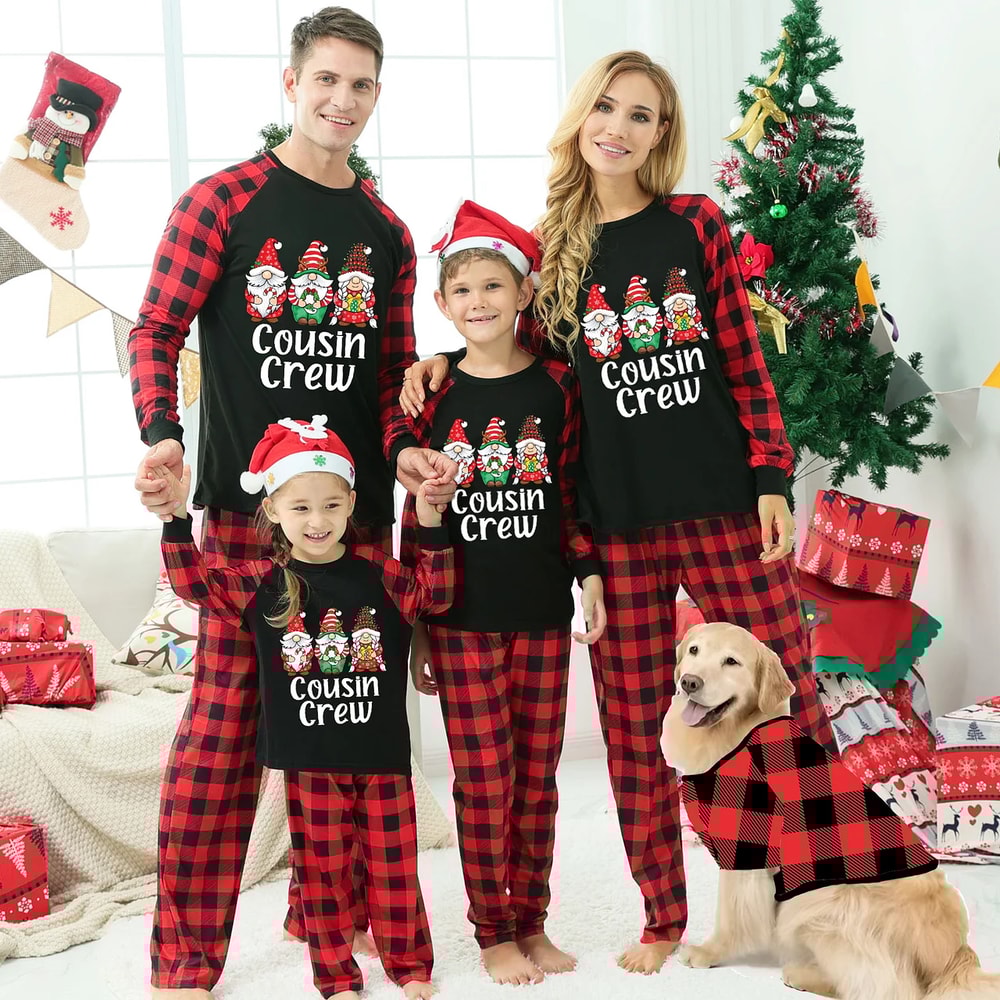 Cousin Crew Gnomes Christmas Plaids Family Matching Pajamas