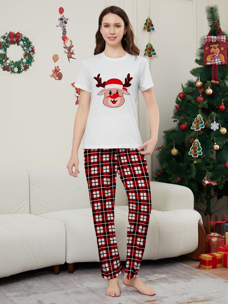 Cute Reindeer Christmas Matching Short Sleeve PJs for Family
