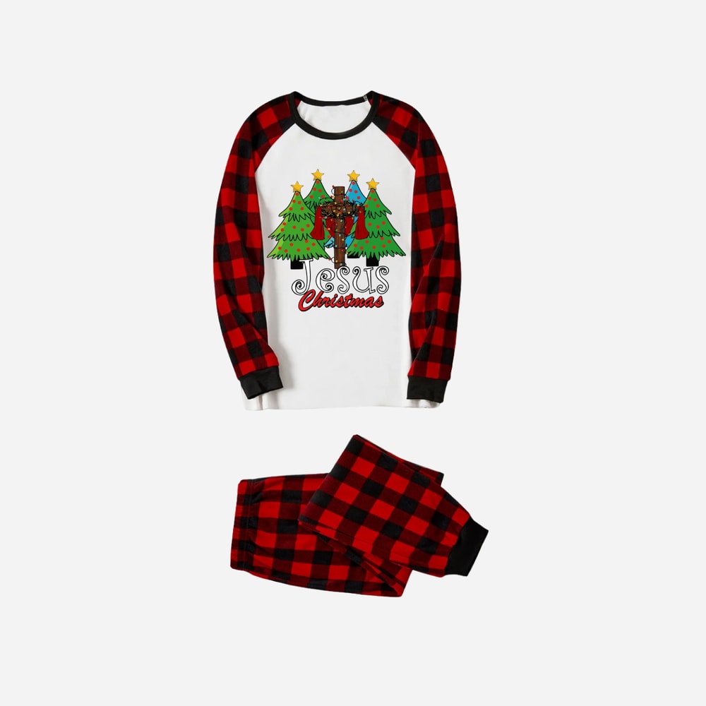 Jesus Christmas Red Buffalo Plaid Family Matching Pajama Set