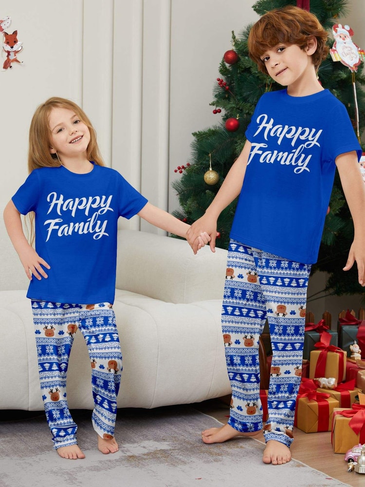 Happy Family Blue Christmas Matching Pajama Set