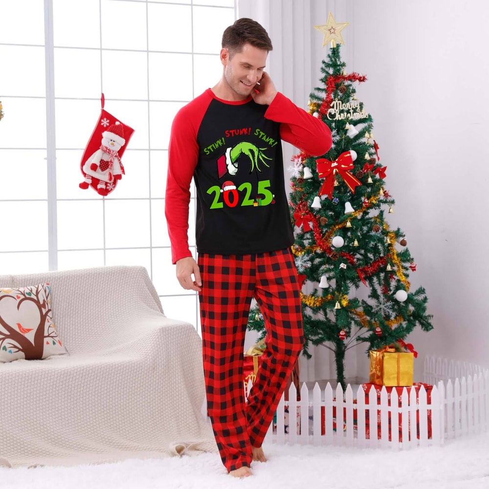 Grinch 2025 Stink Stank Stunk Family Matching Christmas Pajamas Plaid Set
