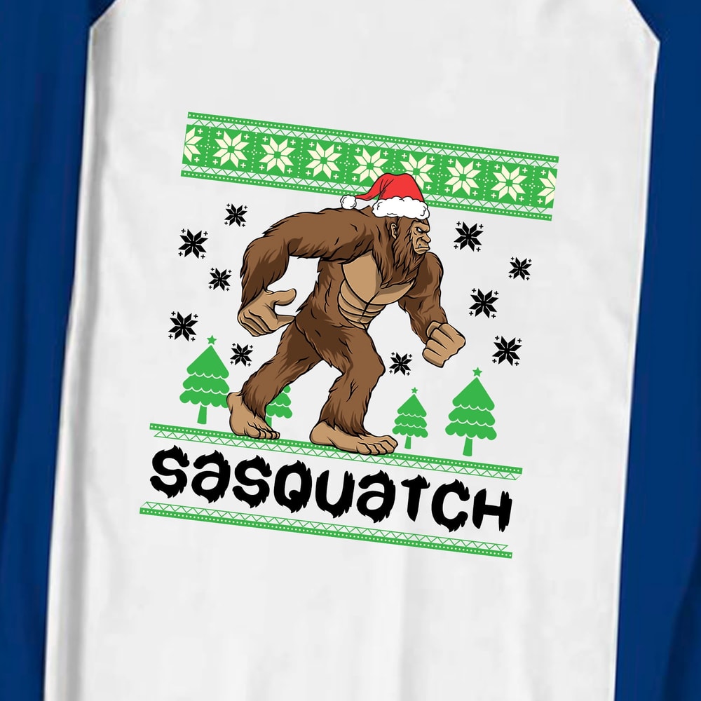 Sasquatch Holiday Pajamas Blue Plaid for Bigfoot Winter Celebrations