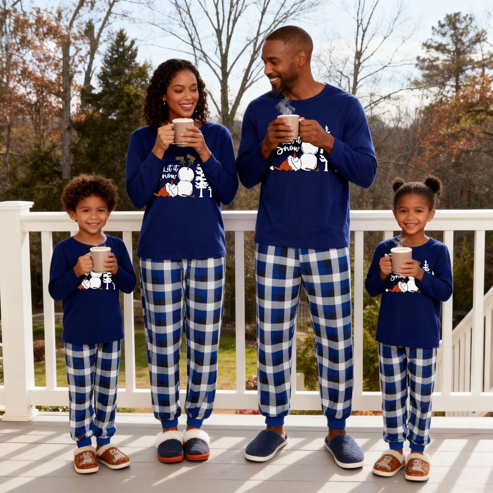 Blue Snowman Family Matching PJs for Adults Kids & Pets