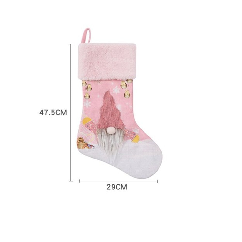 Pink Gnome Christmas Stockings with LED Lights Festive Holiday Socks for Tree Decorations