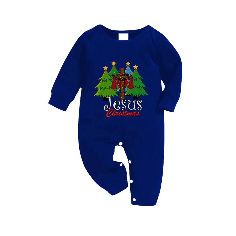 Jesus Christmas Tree Family Pajama Set in Blue