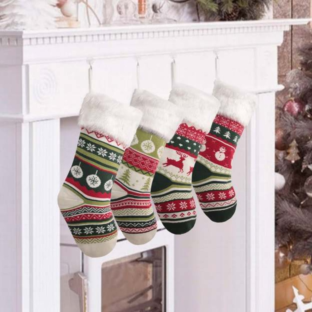Festive Knitted Christmas Stockings with Soft Fur Trim for Holiday Decorations