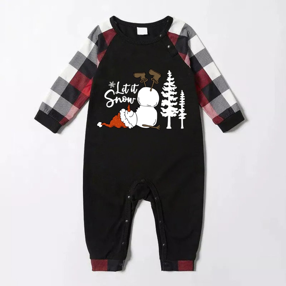 Let It Snow Black and White Plaid Family Christmas Pajama Set