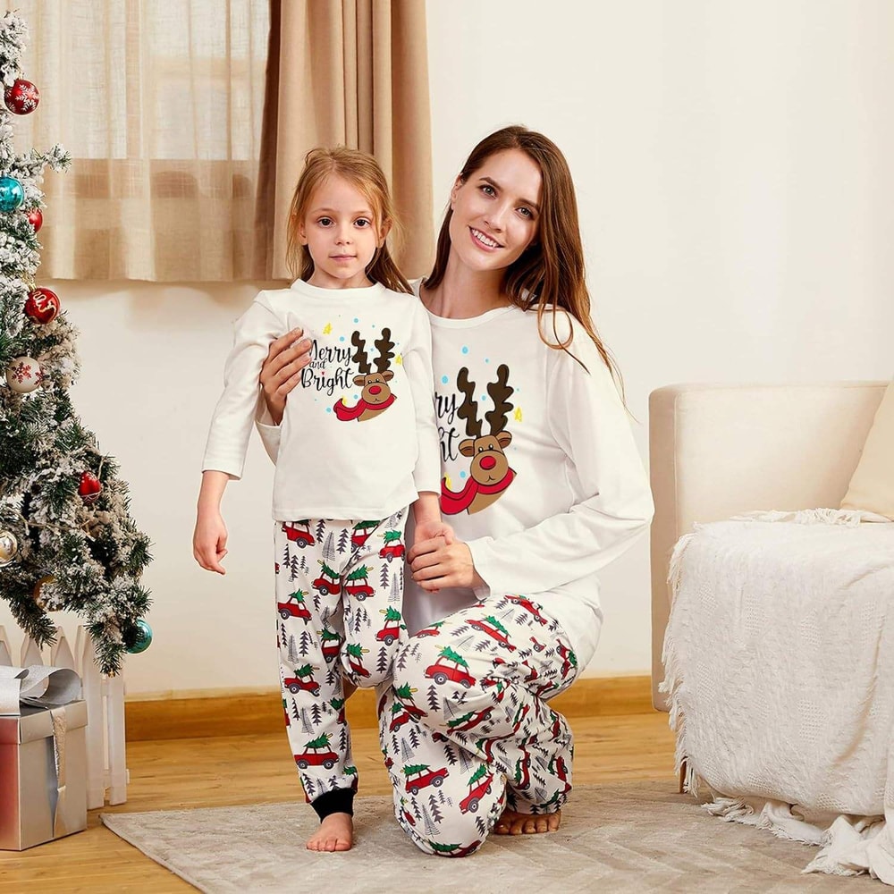 Merry And Bright Reindeer Family Matching Christmas Pajamas Red Truck Set