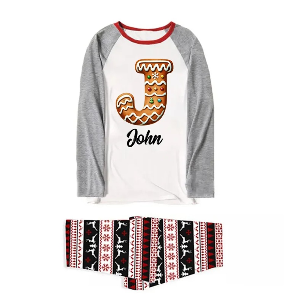 Gingerbread Monogram Family Pajamas Personalized PJs Sets