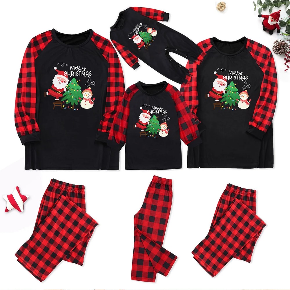 Festive Santa Christmas Tree Matching Family Pajama Set