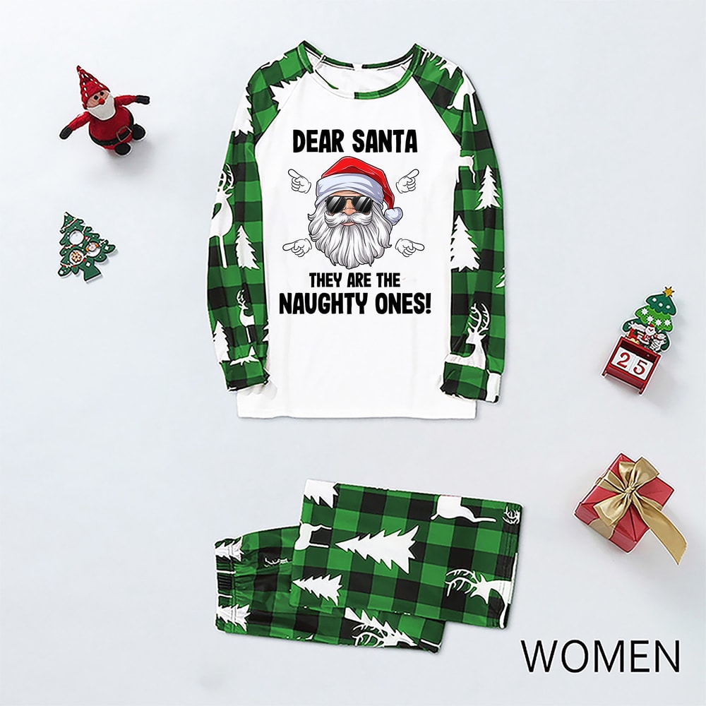 Funny Dear Santa Matching Family Christmas Pajama Set with Pet Outfit