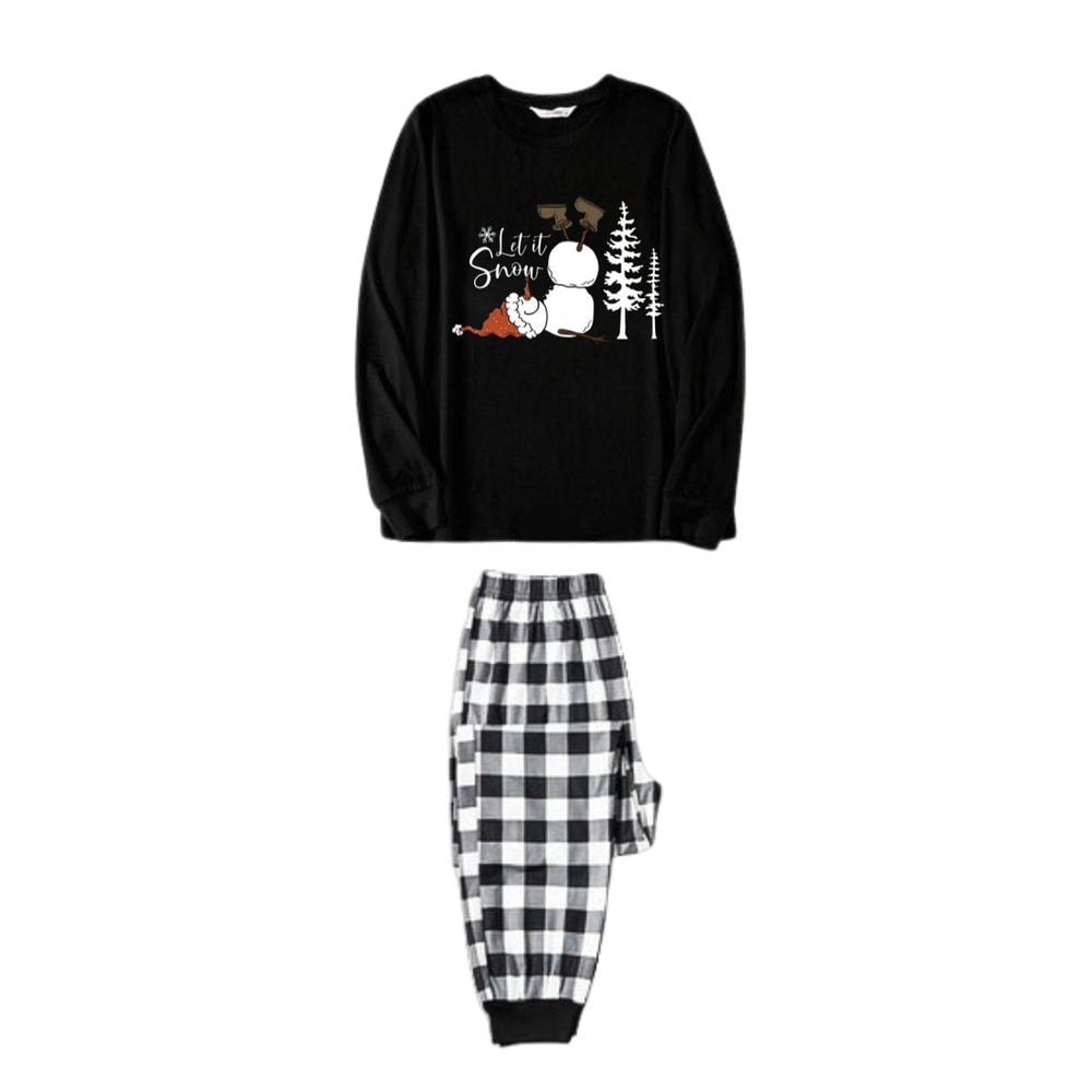 Let It Snow Black and White Plaid Family Christmas Pajama Set