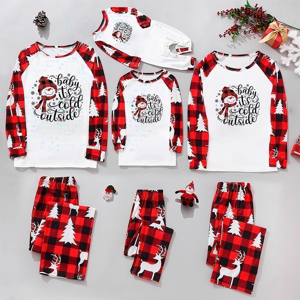 Red Plaid Baby It’s Cold Outside Family Christmas Pajama Set for Parents, Kids & Pets
