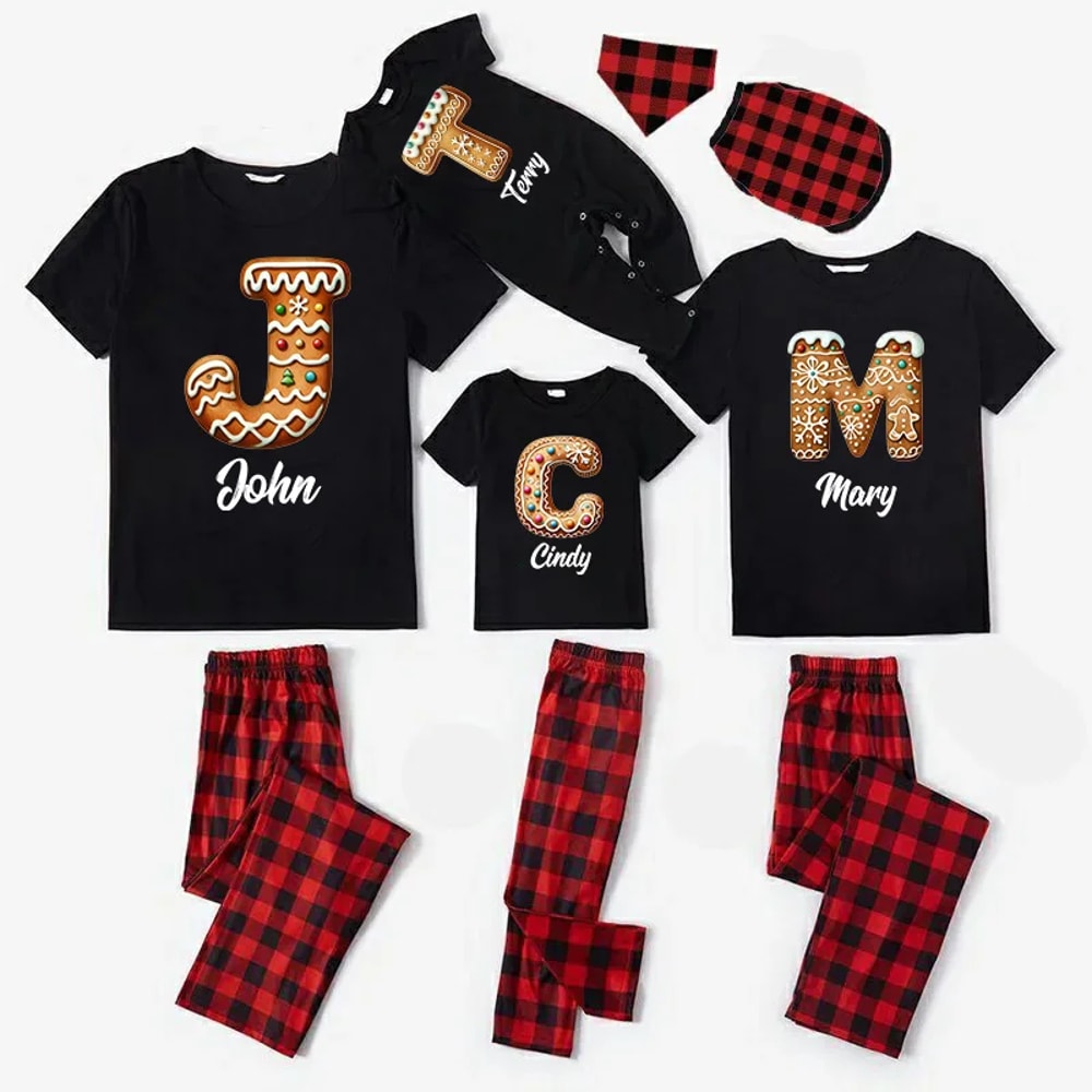 Personalized Monogram Family Christmas Pajamas Gingerbread PJs Sets