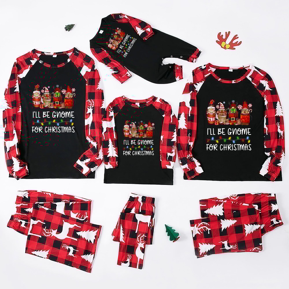Black Red I’ll Be Gnome For Christmas Matching Family Pajamas 
