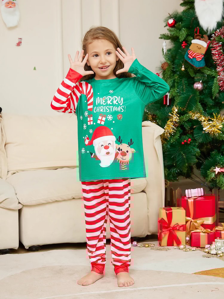 Green Merry Christmas Santa Striped Family Matching Pajamas