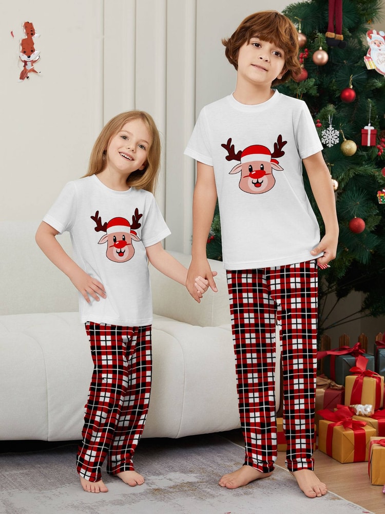 Cute Reindeer Christmas Matching Short Sleeve PJs for Family