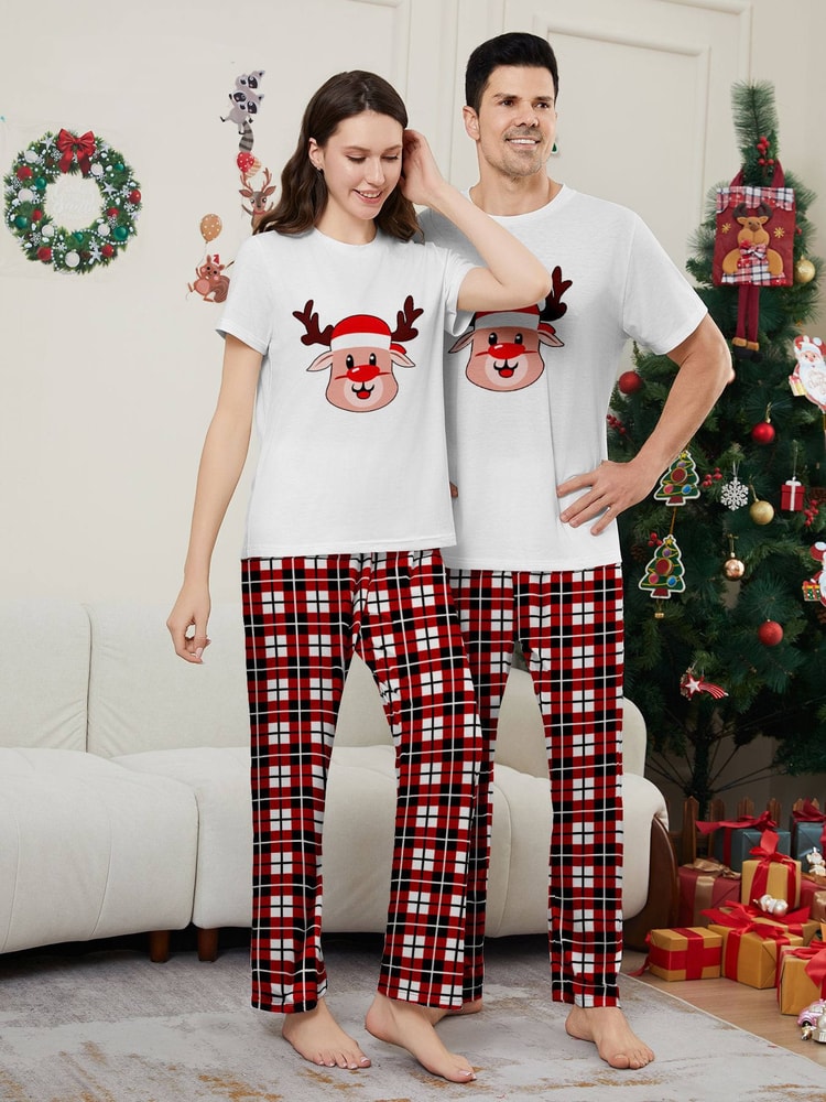 Cute Reindeer Christmas Matching Short Sleeve PJs for Family