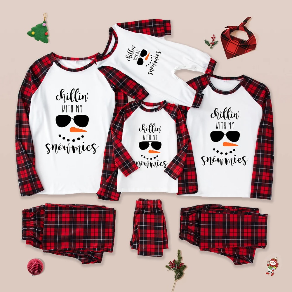 Chillin' with the Snowmies Christmas Plaids Family Matching Pajamas Set