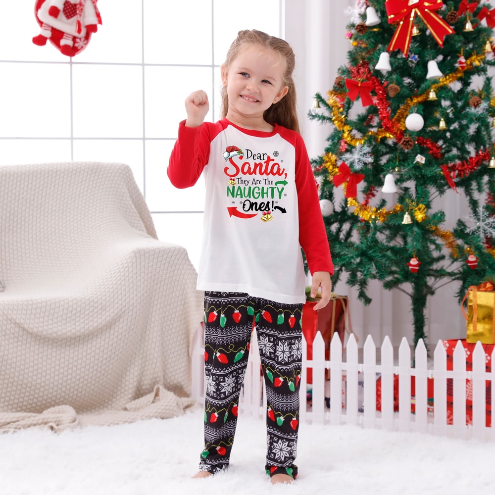 Dear Santa They Are the Naughty Ones Matching Family Christmas Pajama Set Light String Print
