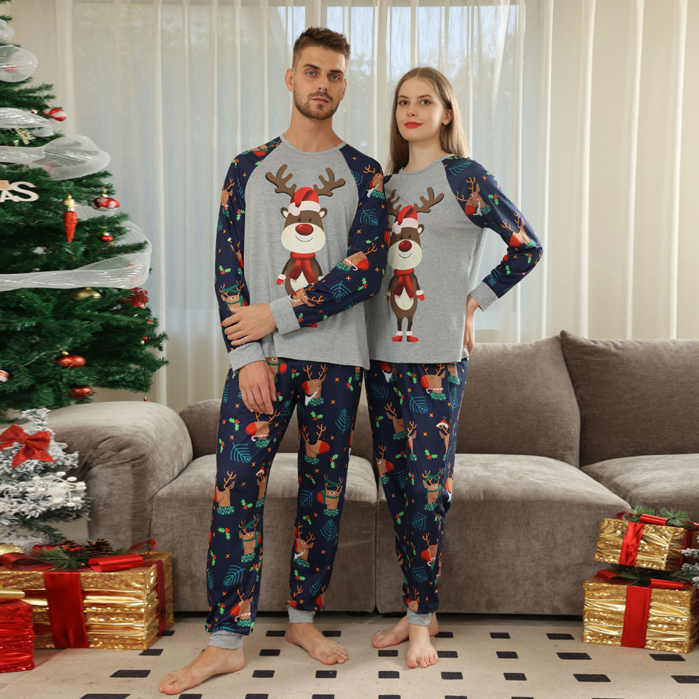 Christmas Reindeer Family Matching Pajamas Holiday Print Set
