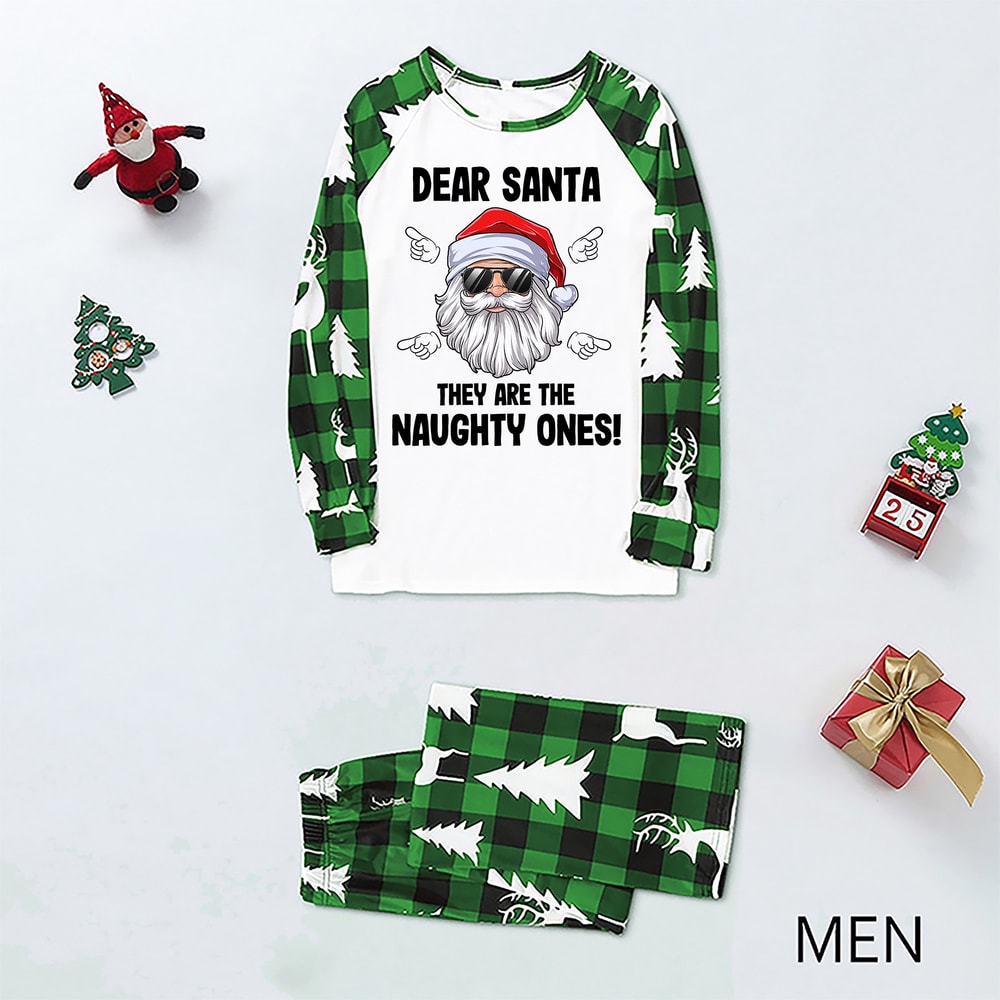 Funny Dear Santa Matching Family Christmas Pajama Set with Pet Outfit