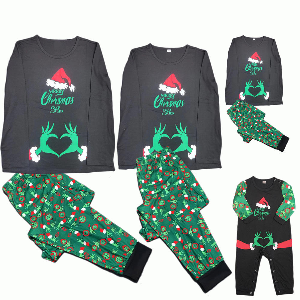 Grinch Merry Christmas Yall Family Matching Pajamas Green Print Set