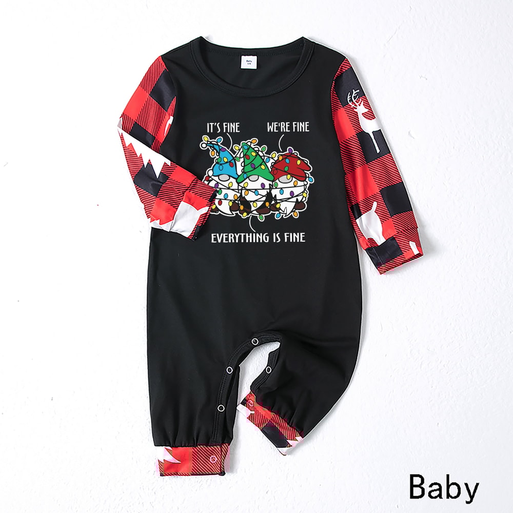 Funny “Everything Is Fine” Matching Family Christmas Pajamas Red Plaid