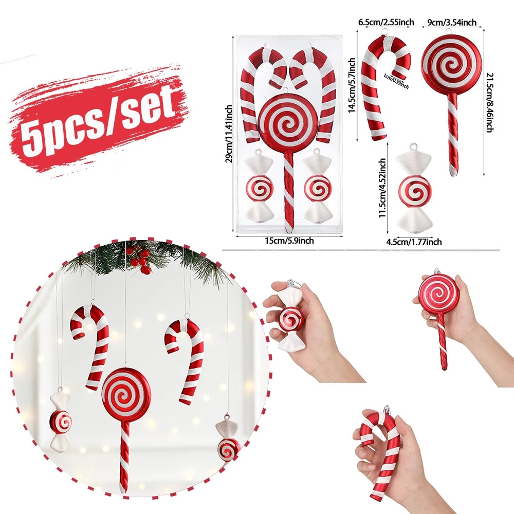 1Box Christmas Candy Cane Lollipop Hanging Ornaments 
