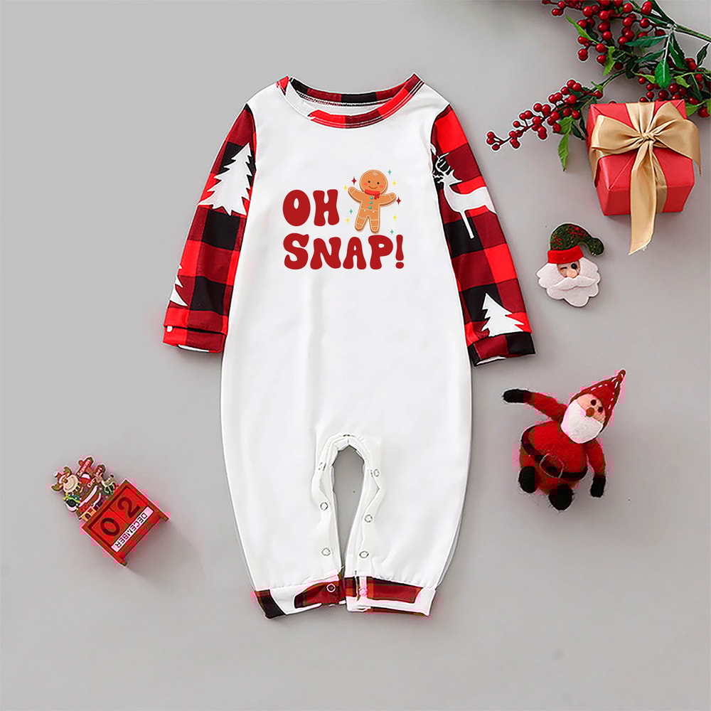 Oh Snap Gingerbread Man Red Plaid Matching Family Christmas PJs