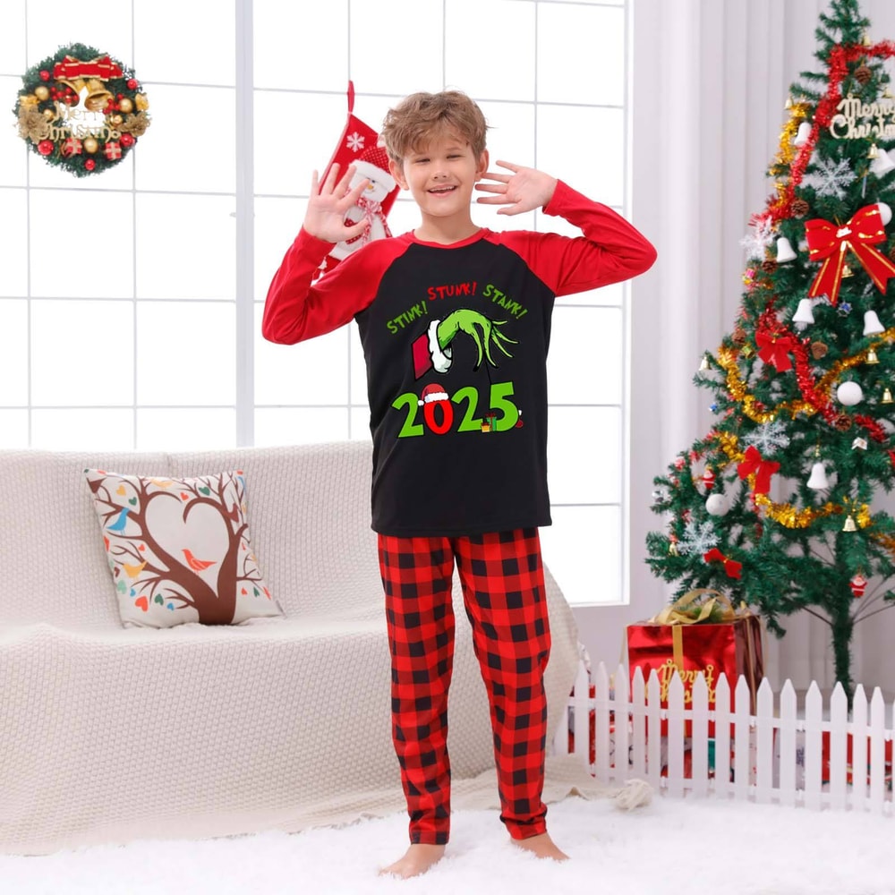Grinch 2025 Stink Stank Stunk Family Matching Christmas Pajamas Plaid Set
