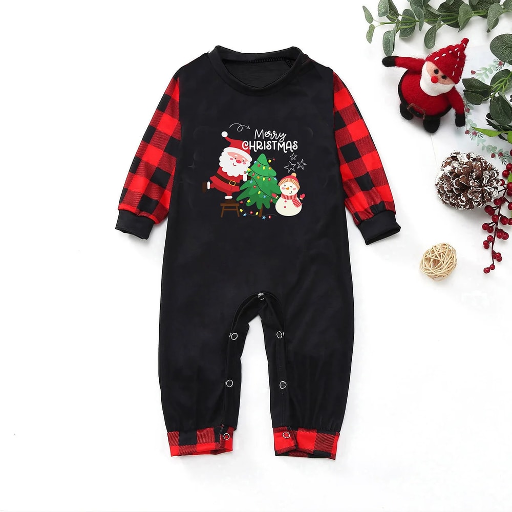 Festive Santa Christmas Tree Matching Family Pajama Set