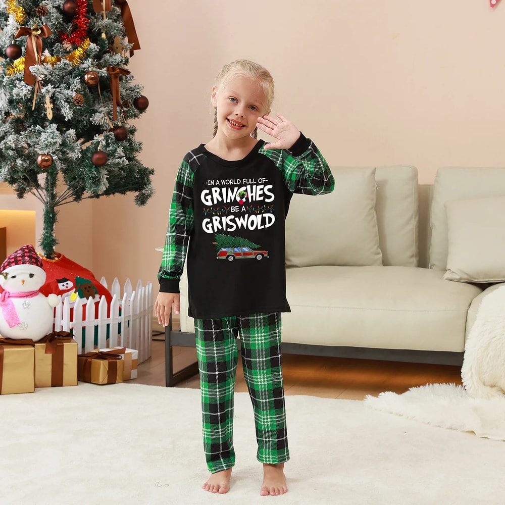 Grinch Griswold Christmas Family Matching Green Plaid PJs