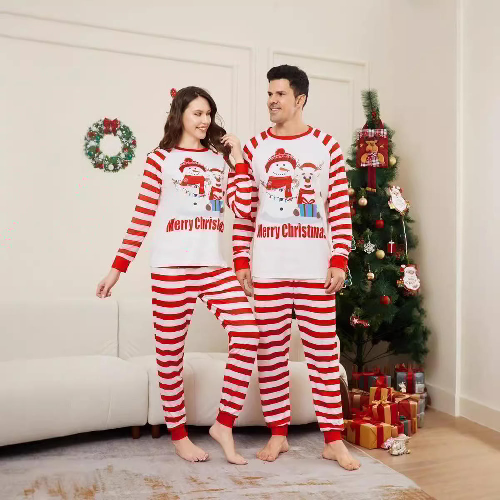 Red & White Striped Merry Christmas Family Matching Pajama Set