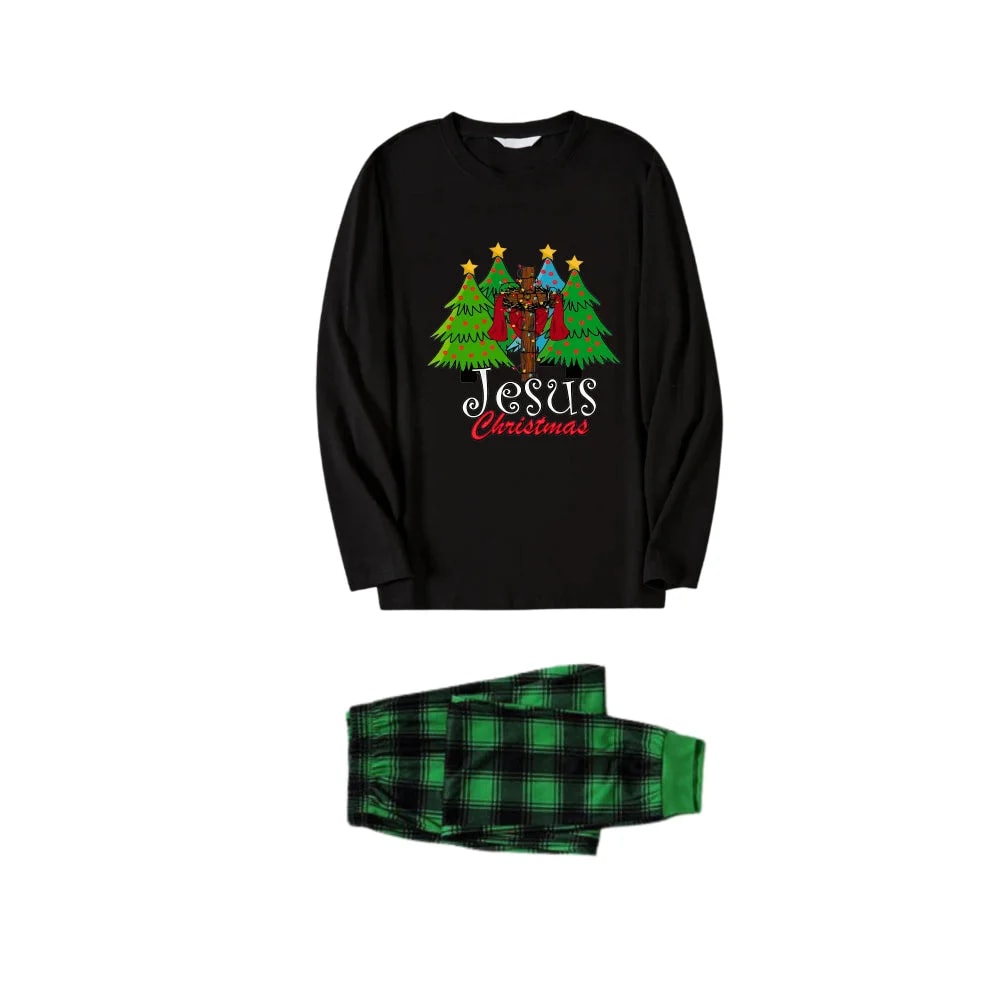 Black Jesus Christmas Family Matching Pajamas with Green Plaid Pants