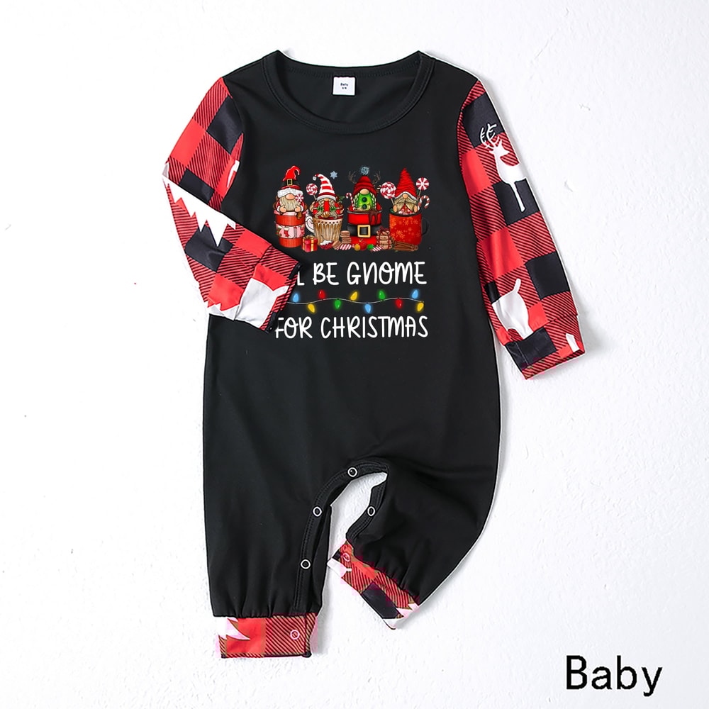 Black Red I’ll Be Gnome For Christmas Matching Family Pajamas 