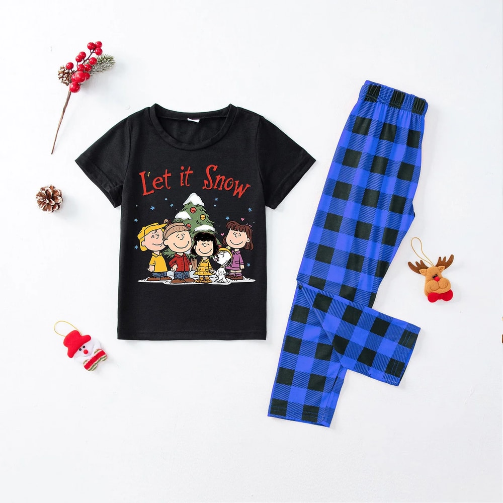 Let It Snow Peanuts Christmas Family Pajamas Short Sleeve