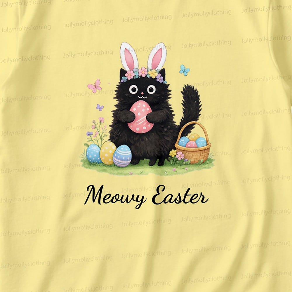 Matching Family Easter Pajamas Yellow Meowy Easter Cat Short PJ Sets