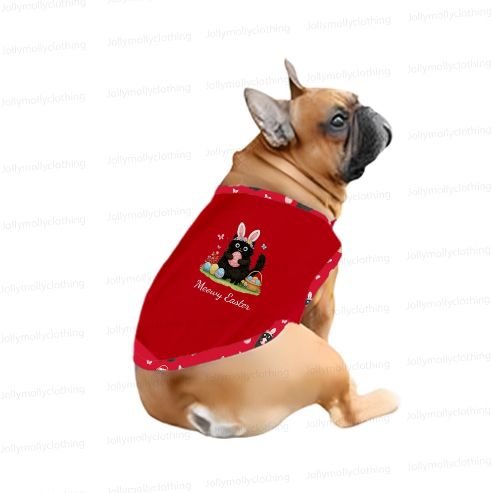 Red Meowy Easter Cute Bunny Cat Matching Family Short Pajamas Set 