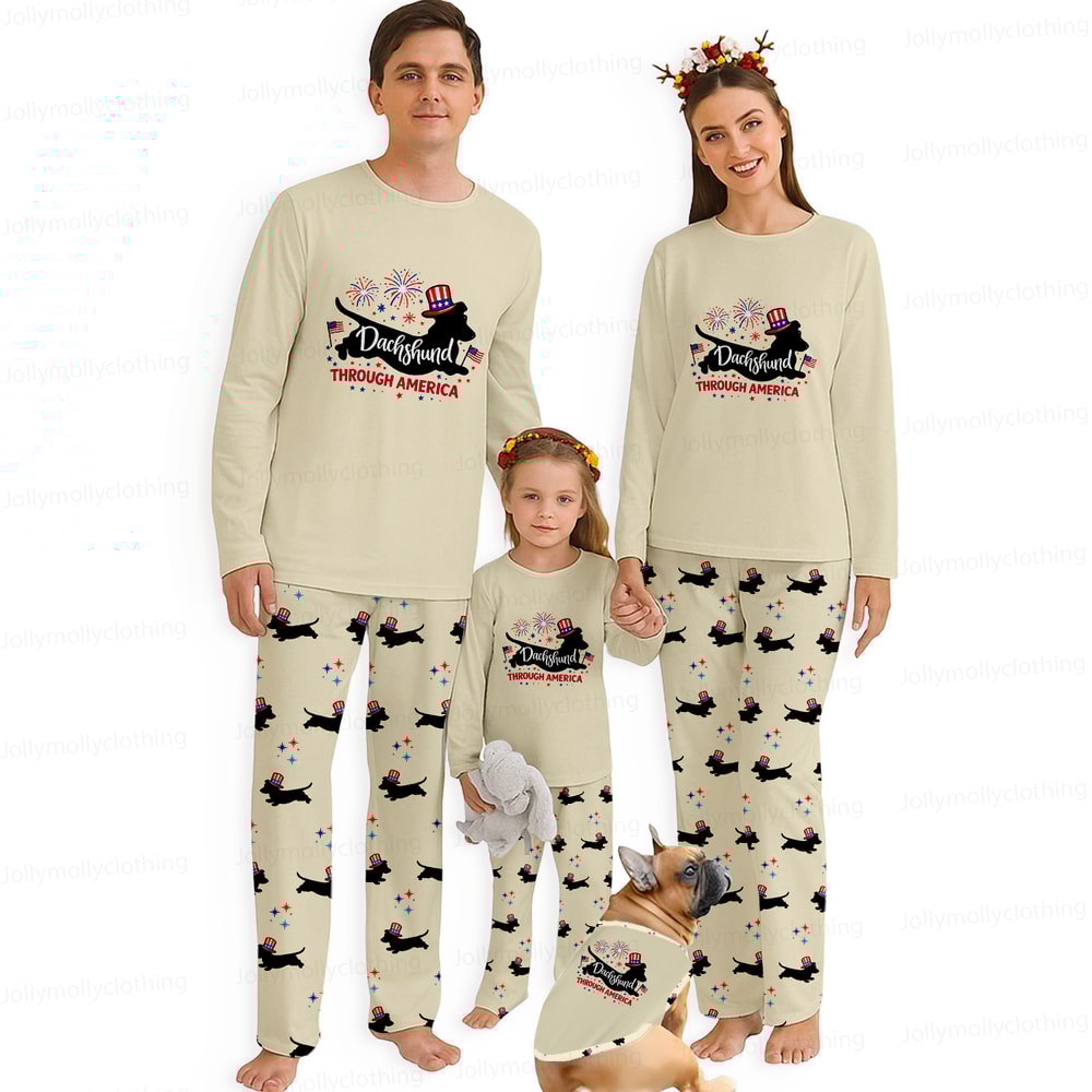 Dachshund Through America Funny Dog Pajamas Family