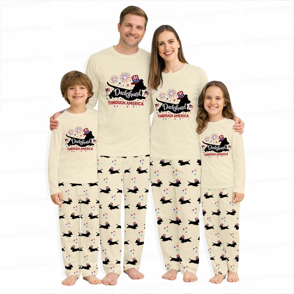 Dachshund Through America Funny Dog Pajamas Family