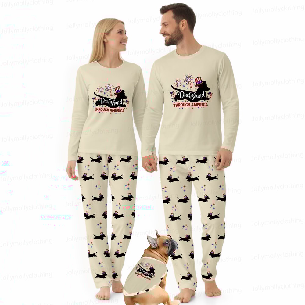 Dachshund Through America Funny Dog Pajamas Family