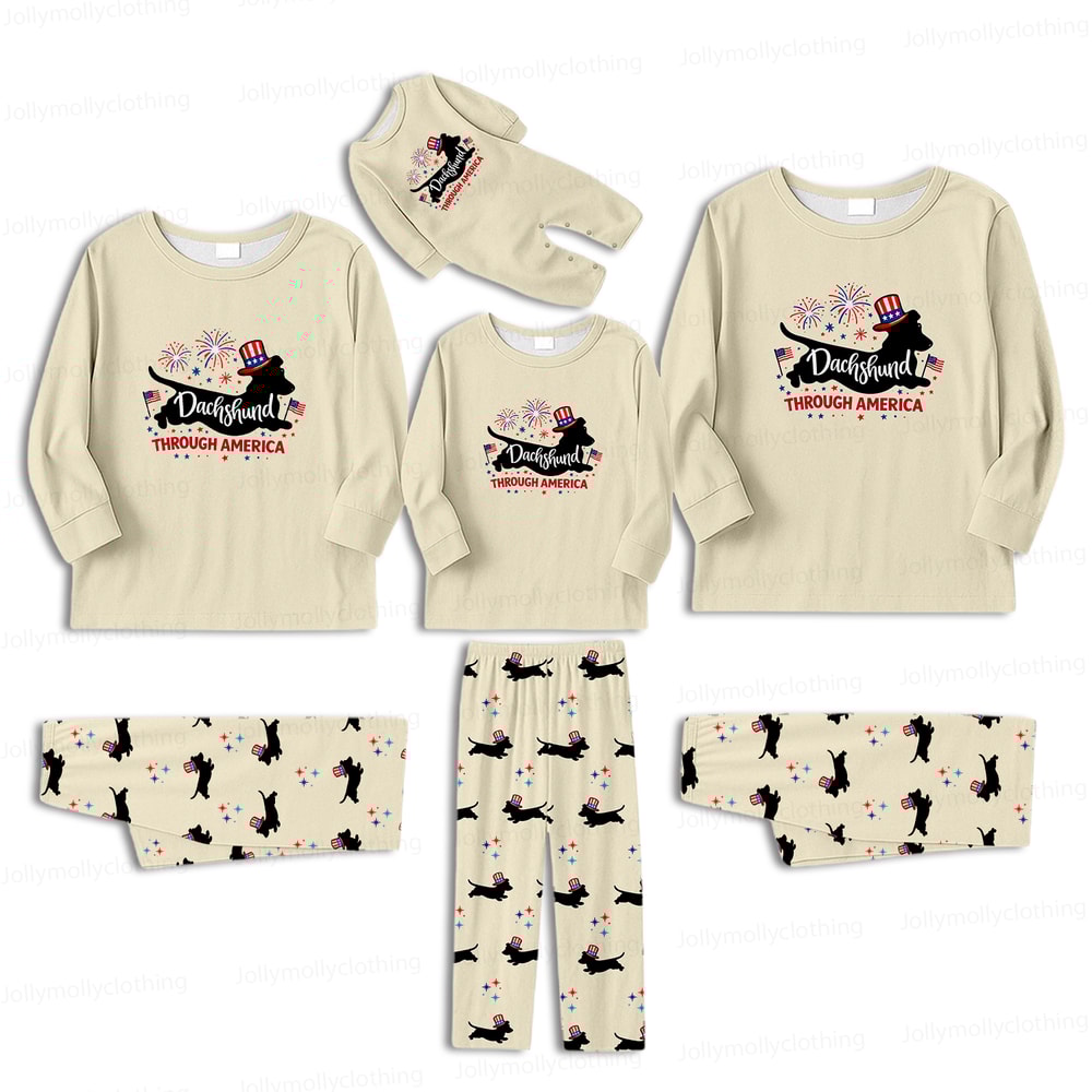 Dachshund Through America Funny Dog Pajamas Family